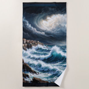 Serviette De Plage Storm By A Mediterranean Coast AI Art by Xendor7