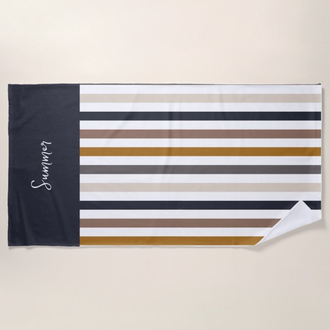 Serviette De Plage Striped Beach Towel – Neutral Earth Tone (Devant)