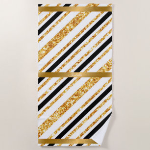 Serviette De Plage Stripes Gold Parties scintillant Black Boho Popula