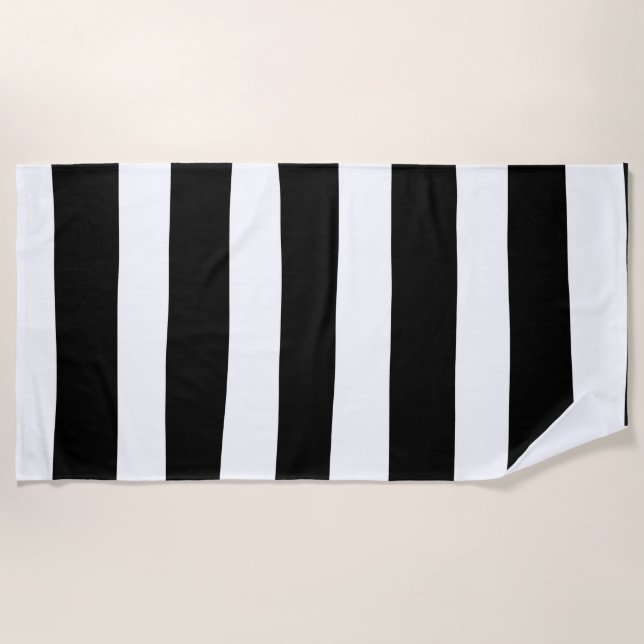 Serviette De Plage Stripes inégales - Noir et blanc (Devant)
