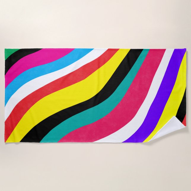 Serviette De Plage Stripes multicouleurs psychédéliques à ondes (Devant)