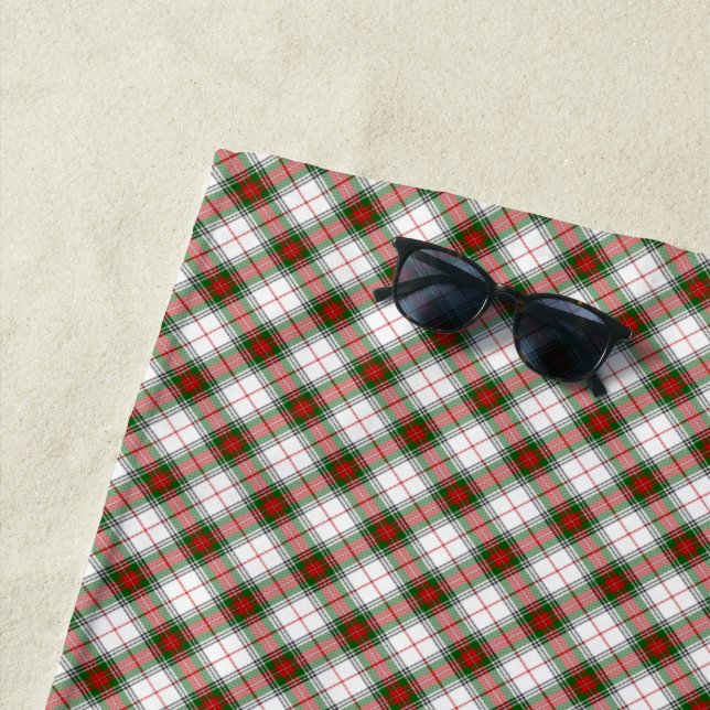Serviette De Plage Stuart / Stewart tartan blanc rouge vert plaid (En situation)