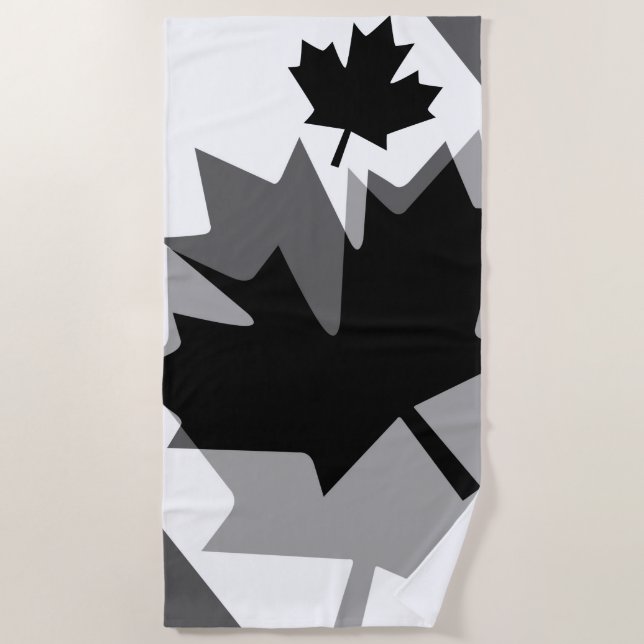 Serviette De Plage Style canadien Feuille d'érable noire stratifiée C (Devant)