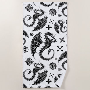 Serviette De Plage Style de tatouage en forme de dragon noir