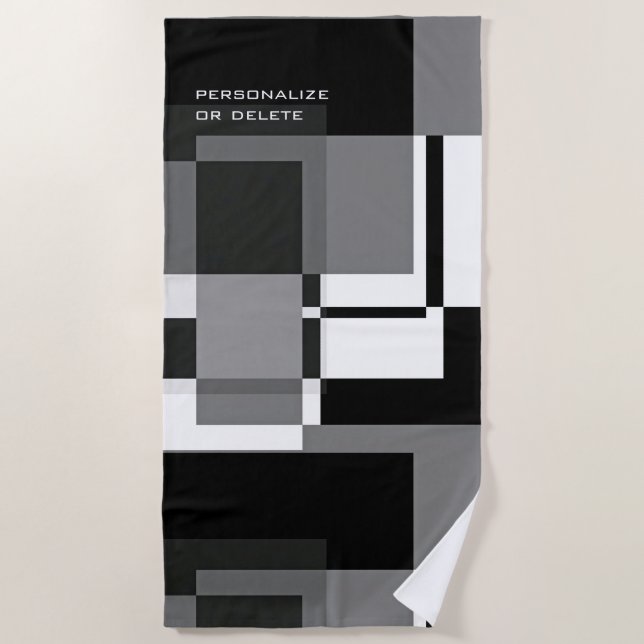 Serviette De Plage Style Mondrian Abstrait moderne Motif noir blanc (Devant)
