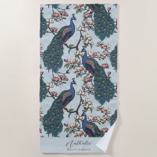 Serviette De Plage Style Peacock et Flower Bridesmaid bleu