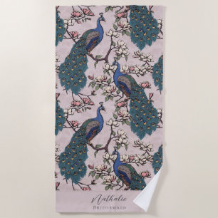 Serviette De Plage Style Peacock et Flower Bridesmaid Blush rose