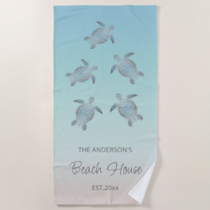 Serviette De Plage Style Plage Tortues Argent
