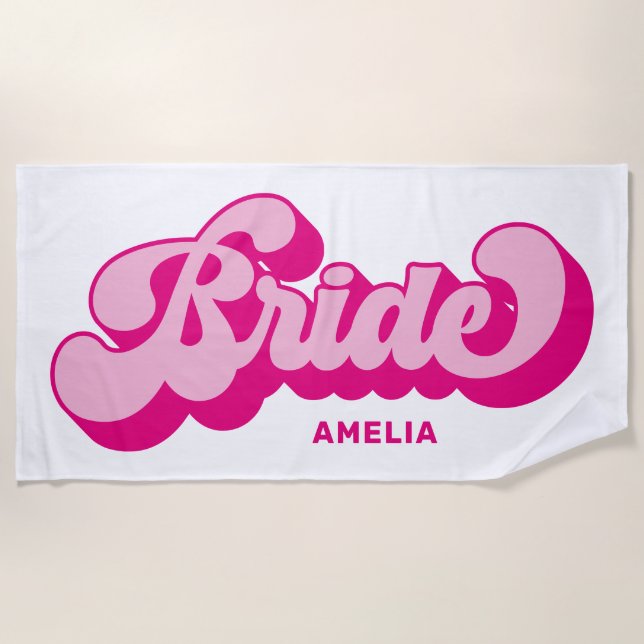 Serviette De Plage Style Rétro Rose Chaud Mariée Enterrement de Vie d (Devant)