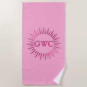 Serviette De Plage Style vintage Pink Sun Burg Personnalisé Monogramm