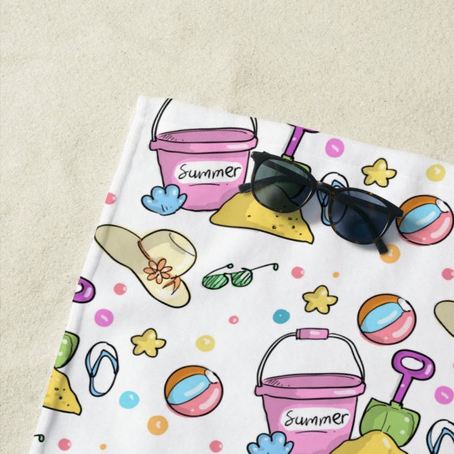 Serviette De Plage Summer Beach Doodles Motif (En situation)