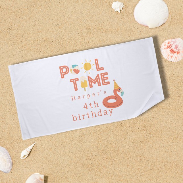 Serviette De Plage summer flamingo popsicle kids birthday pool party (flamingo beach ball sun popsicle pool time birthday pool party pool beach towel )