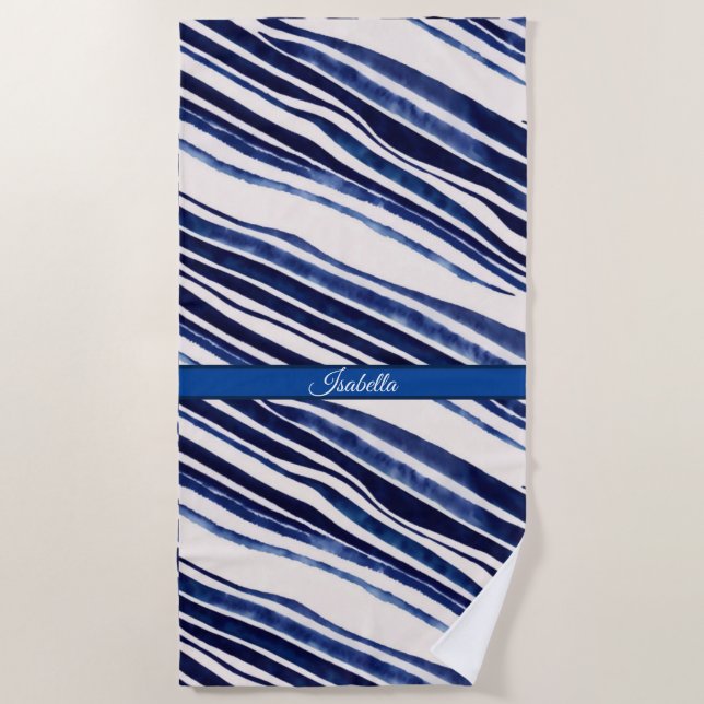 Serviette De Plage Summer Navy Blue Boat Populaire Stripes Collection (Devant)