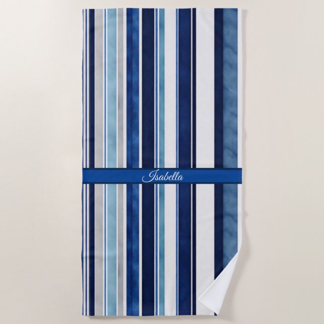 Serviette De Plage Summer Navy Blue Popular Boat Stripes Collection (Devant)