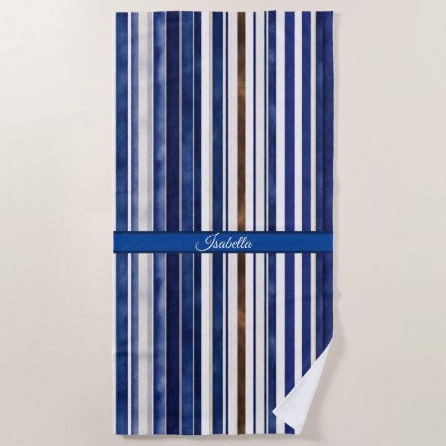 Serviette De Plage Summer Navy Blue Trendy Boat Stripes Collection (Devant)