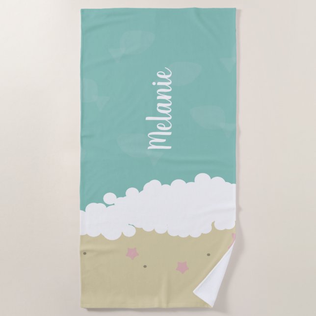 Serviette de plage Summer Sand Seashell Name (Devant)