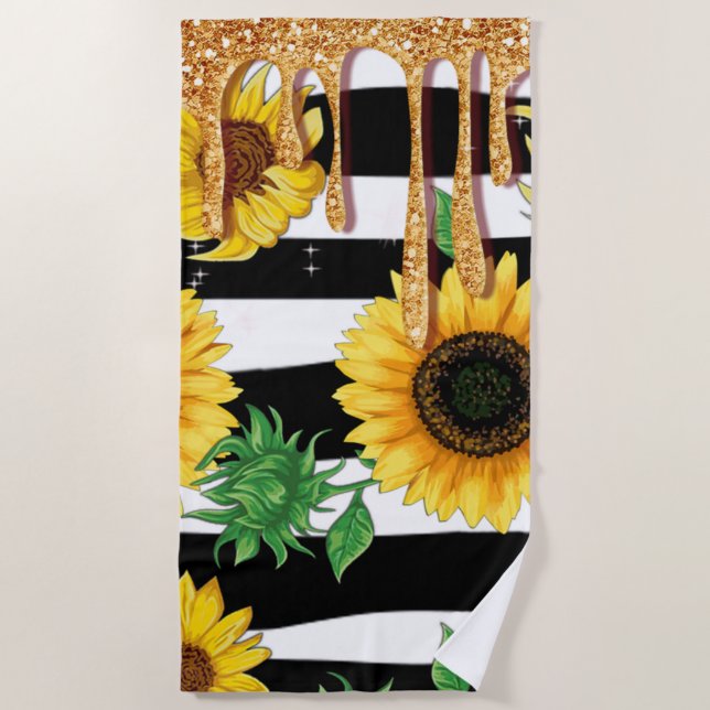 Serviette de plage Sunflower Gold Drip (Devant)