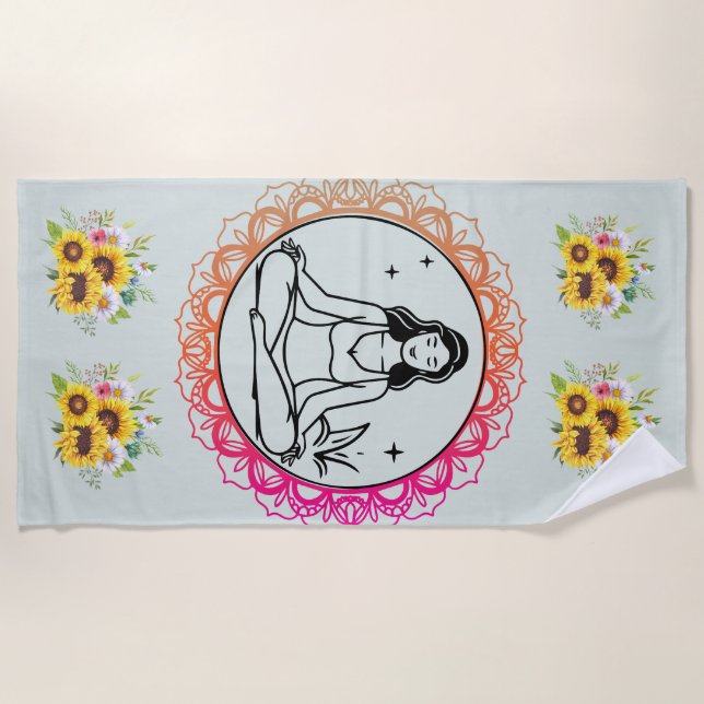 Serviette De Plage Sunflower Serenity: Meditation Mandala Beach Towel (Devant)