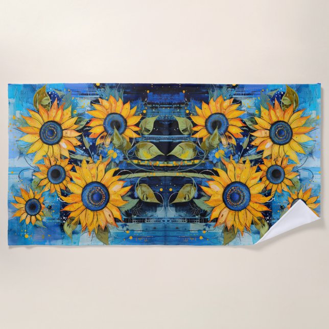Serviette De Plage Sunflowers Wildflowers Flower Mixed Media Design (Devant)