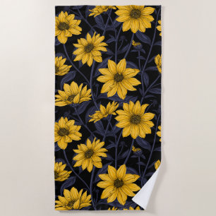 Serviette De Plage Sunroot, tournesol sauvage en jaune et bleu