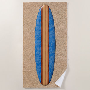 Serviette De Plage Sunset Beach Hawaiian Faux Wood Surf - Blue