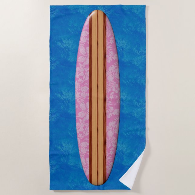 Serviette De Plage Sunset Beach Hawaiian Faux Wood Surf - Pink (Devant)