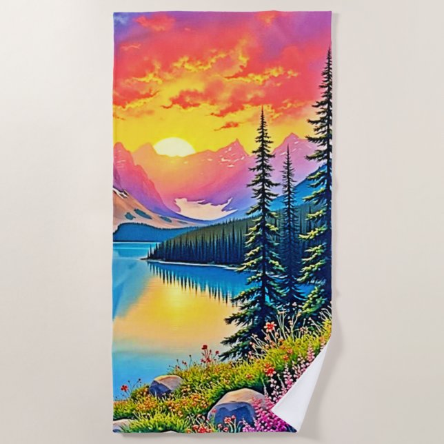 Serviette De Plage Sunset Mountain Lake Majesty Art (Devant)