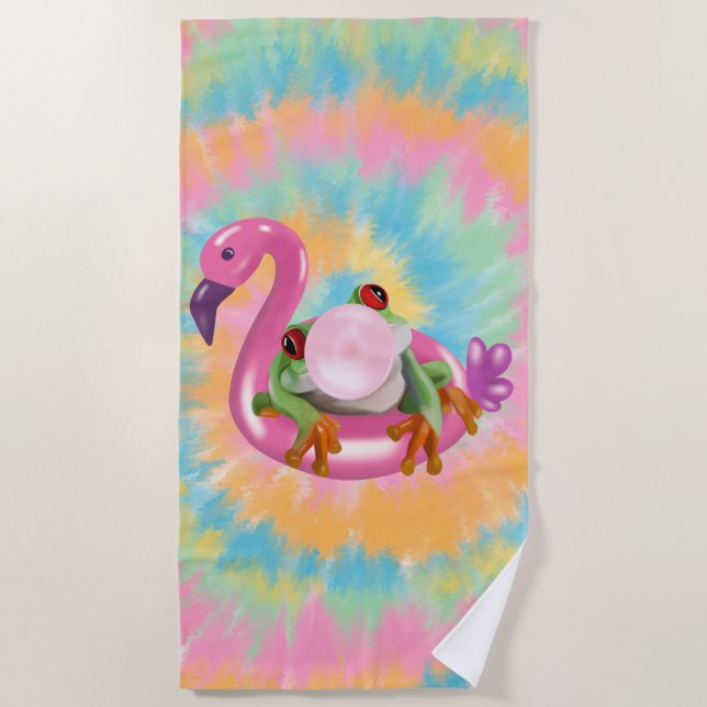Serviette De Plage Super Bubblegum soufflant Arbre Frog Tie Dye (Devant)