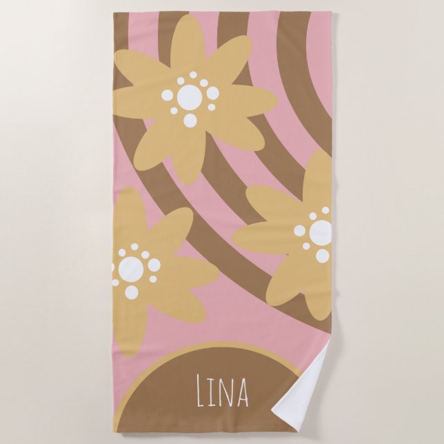 Serviette De Plage Super Florals Jaune Nom Brown Plage (Devant)