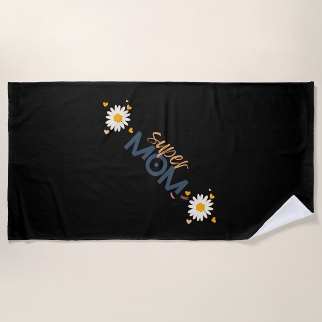Serviette De Plage Super MOM Fleur (Devant)
