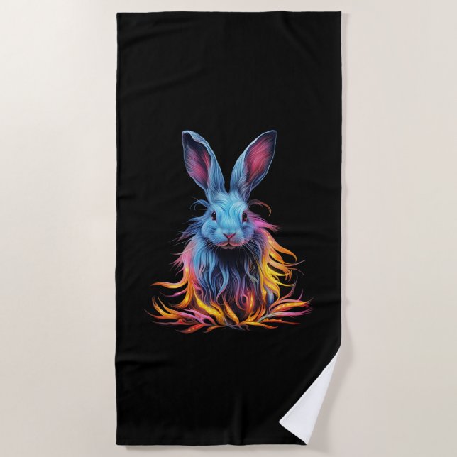 Serviette De Plage Superbe Lapin Bleu en feu (Devant)