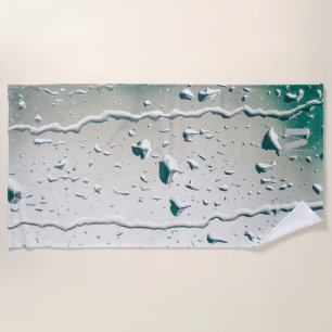 Serviette De Plage Sur-mesure Monogramme Blanc Raindrops Enterrement