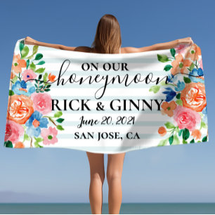 Serviette De Plage Sur notre lune de miel - Floral personnalisé pour