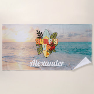 Serviette De Plage Surf d'été fleurs de plage et feuilles tropicales