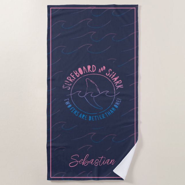 Serviette De Plage Surf Et Requin Drôle Surfer Surf Été (Devant)