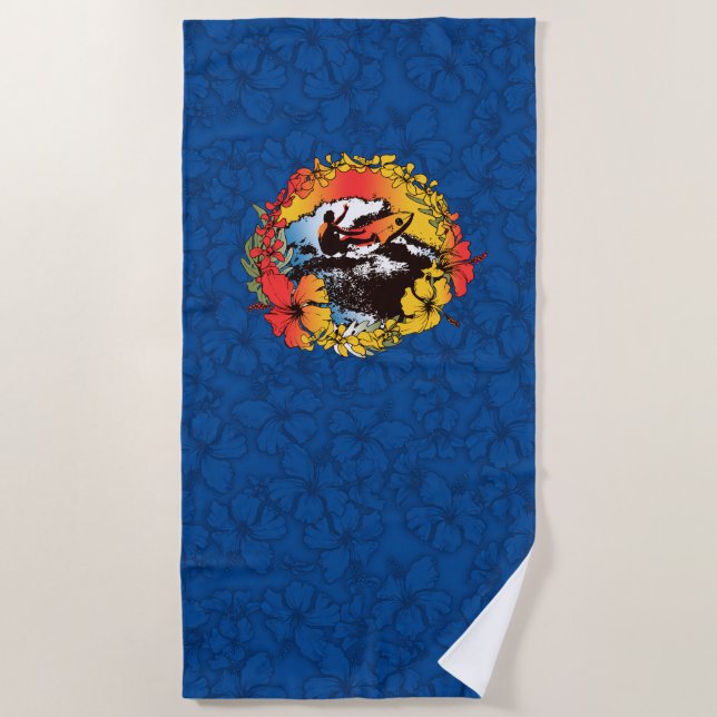 Serviette De Plage Surfer hawaïen super des années 1960 Hibiscus rétr (Devant)