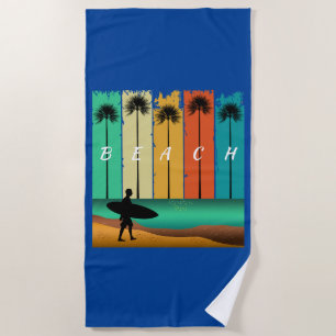 SERVIETTE DE PLAGE SURFEUR DE PLAGE VINTAGE SURFANT PALMIERS