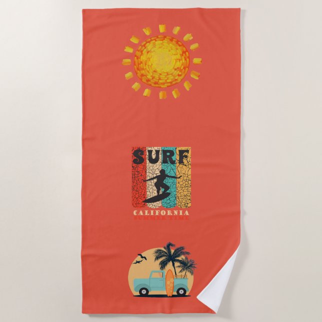 Serviette De Plage Surfing Retro Beach Towel (Devant)