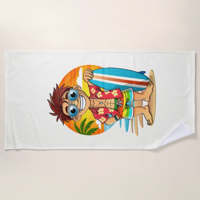 Serviette de plage Surfleur Joyeux – Illustration  (Devant)