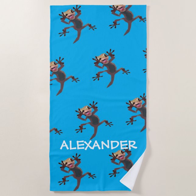 Serviette De Plage Surnommé Funny Gecko Lizard Light Blue Nom personn (Devant)