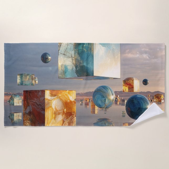 Serviette De Plage Surreal Floating Cubes And Spheres (Devant)