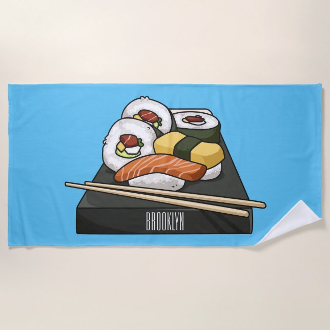 Serviette De Plage Sushi cartoon illustration  (Devant)