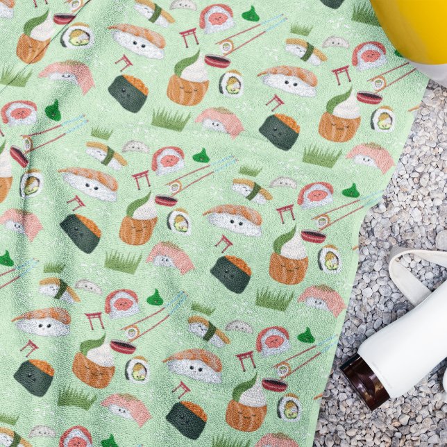 Serviette De Plage Sushi Kawaii Joyeux  (Créateur téléchargé)