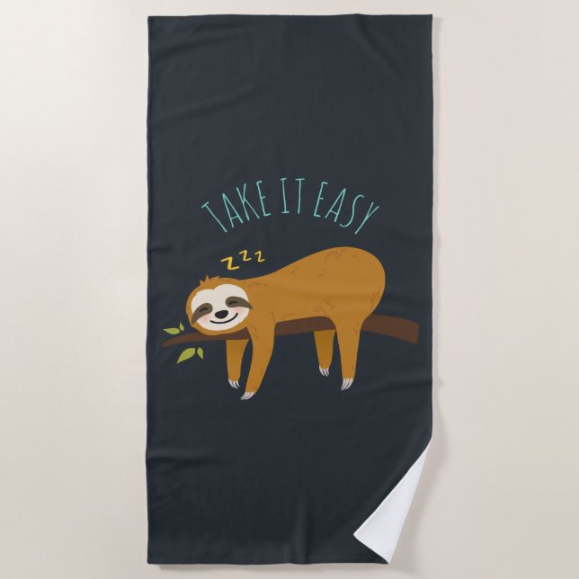 Serviette De Plage Sweet Napping Sloth "Take It Easy" (Devant)