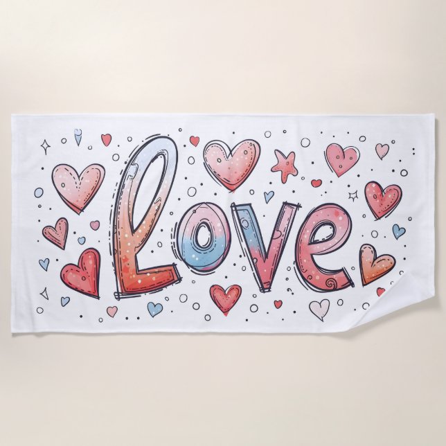 Serviette De Plage Sweet Scribble Love Slogan (Devant)