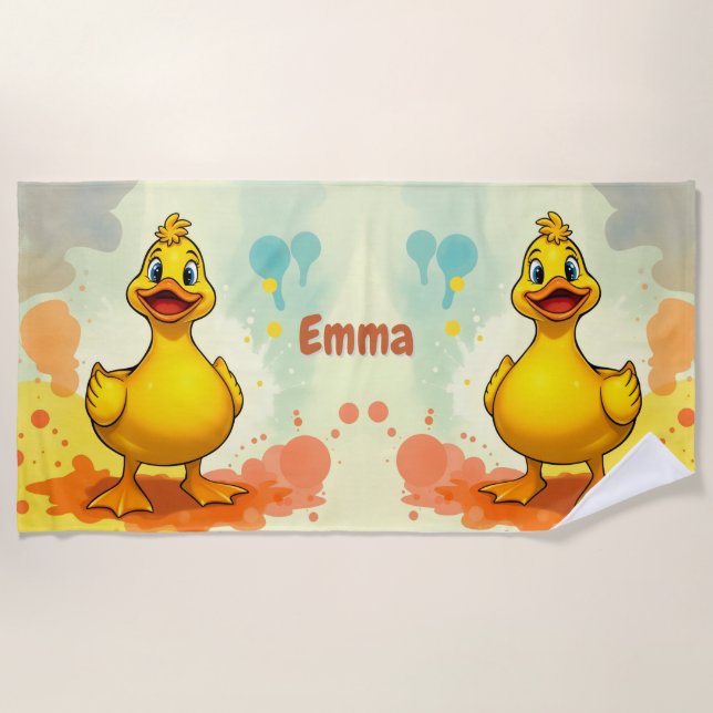 Serviette de plage Sweet Yellow Duck - Nom personn (Devant)