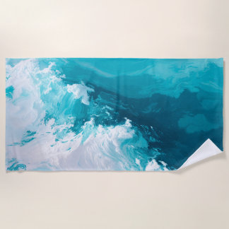 Serviette De Plage Swirling Turquoise Waves Abstract Ocean Wave Art