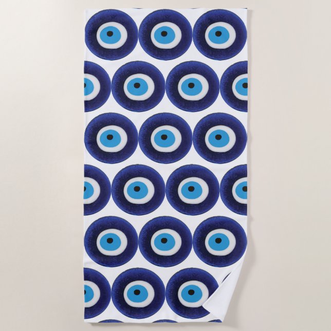 Serviette De Plage Symbole bleu de perle d'amulette mauvaise de (Devant)
