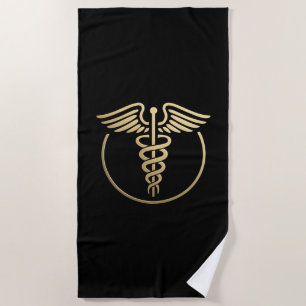 Serviette De Plage Symbole de caducée médical noir or