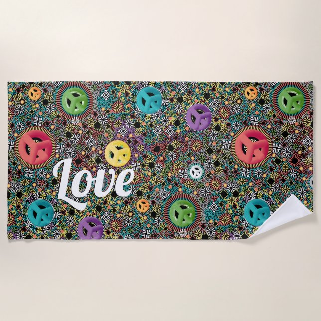 Serviette De Plage SYMBOLE DE SÉCURITÉ COULEUR Hippie rétro Motif des (Devant)